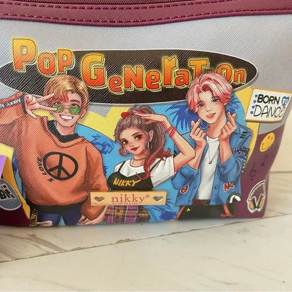 Nikky By Nicole Lee Cosmetic Pouch Bag Pop Generation Gray/Burgundy - Picture 3 of 8